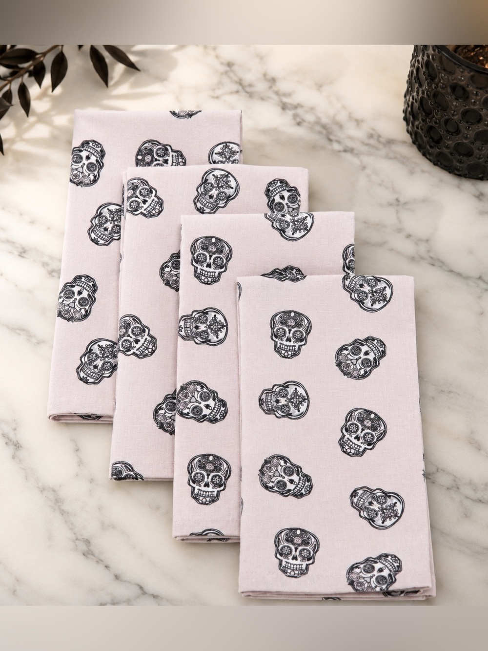 Cupcakes and Cashmere Pink Sugar Skull Dinner Napkins Pastel Halloween Decor